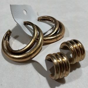 Free People Goldtone Chunky Hoops-2 Pair-NEW